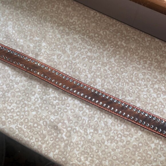 Western Tooled Hair-on Studded Belt 32” - Picture 4 of 11